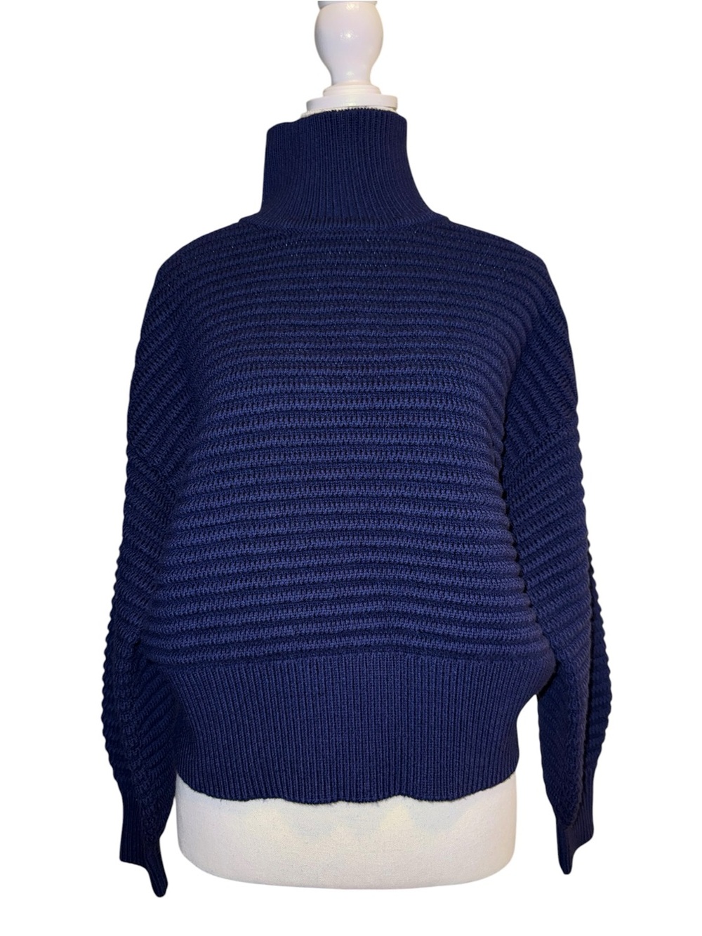 Tanya Taylor Liliana 100% Wool Knit Turtleneck Sweater Navy Size S